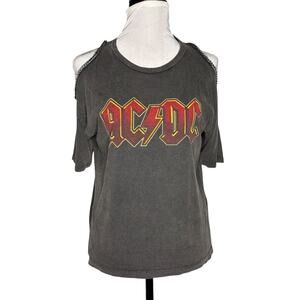 Topshop AC DC Open Shoulder Tee Charcoal Gray Size 2